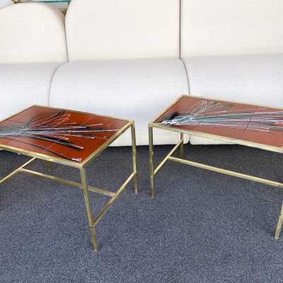 Ends of sofa coffee table brass ceramic Italy 1970 1960