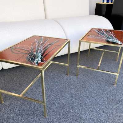 Ends of sofa coffee table brass ceramic Italy 1970 1960