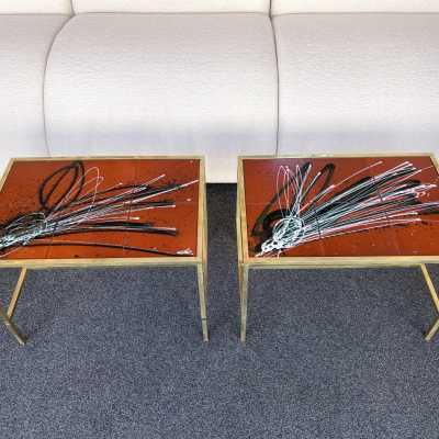 Ends of sofa coffee table brass ceramic Italy 1970 1960