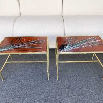 Ends of sofa coffee table brass ceramic Italy 1970 1960