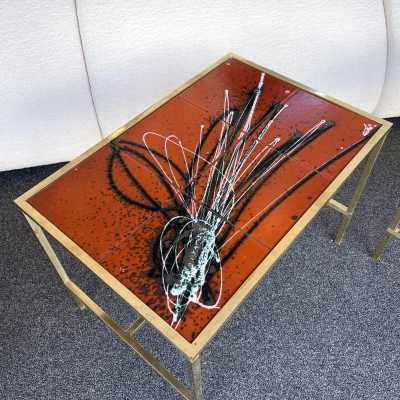 Ends of sofa coffee table brass ceramic Italy 1970 1960