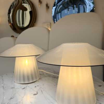 lamps pair mushroom murano glass venini italy 1970