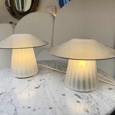 lamps pair mushroom murano glass venini italy 1970