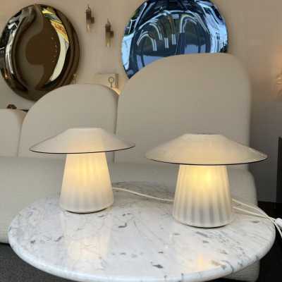 lamps pair mushroom murano glass venini italy 1970