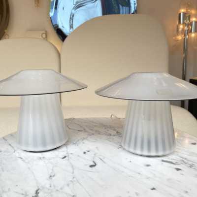 lamps pair mushroom murano glass venini italy 1970