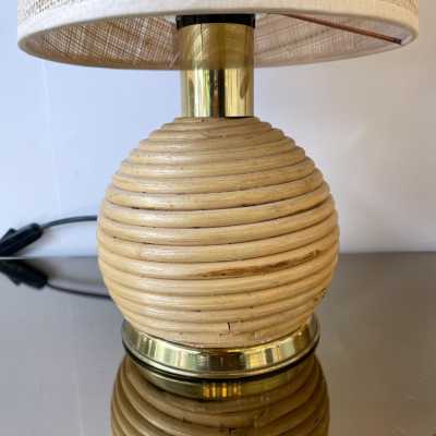 lamps pair rattan brass italy 1970