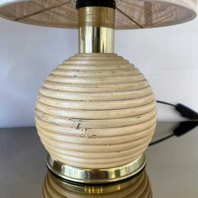 lamps pair rattan brass italy 1970