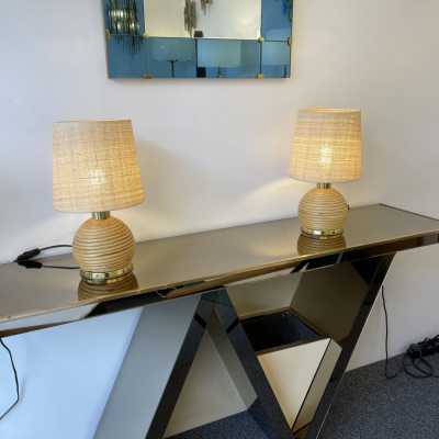 lamps pair rattan brass italy 1970