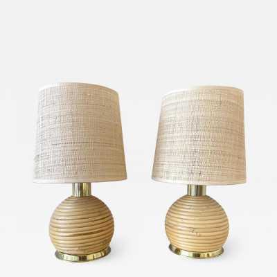 lamps pair rattan brass italy 1970