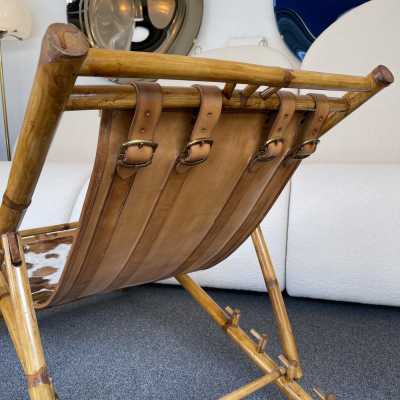 lounge chair bamboo leather italy 1980 1970