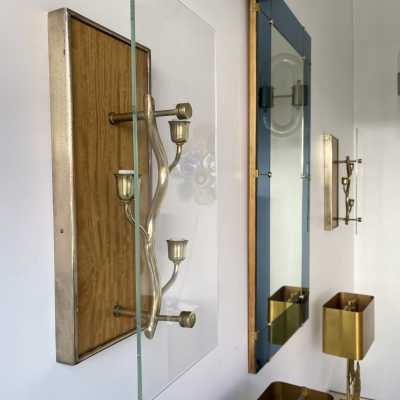 wall lights pair wood brass glass pietro chiesa italy 1950 1940