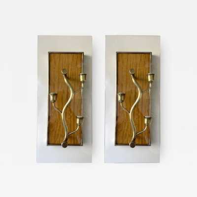 wall lights pair wood brass glass pietro chiesa italy 1950 1940