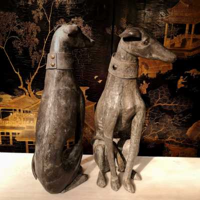 Greyhound sculptures in lead sulfide eyes animal sculpture dog sculpture