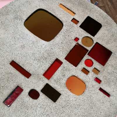 Jacques Avoinet, Roger Capron, Round coffee table in cement concrete and stained glass