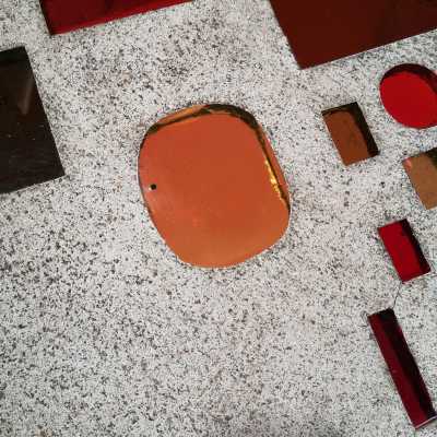 Jacques Avoinet, Roger Capron, Round coffee table in cement concrete and stained glass