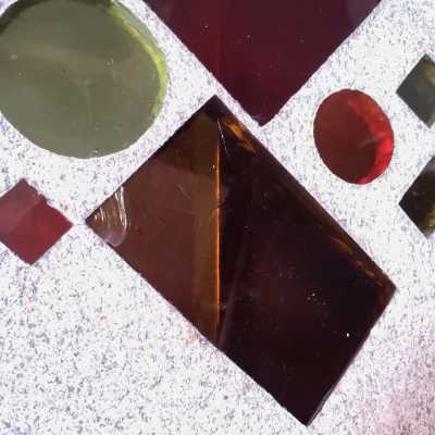 Jacques Avoinet, Roger Capron, Round coffee table in cement concrete and stained glass