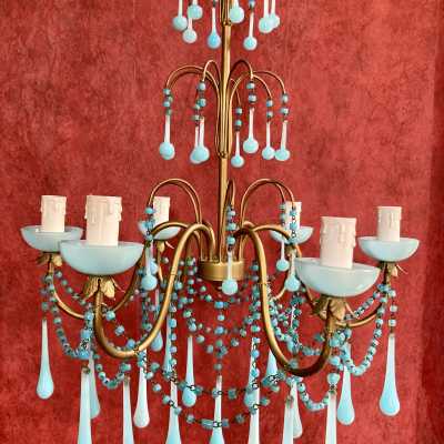 Blue opaline chandelier, blue