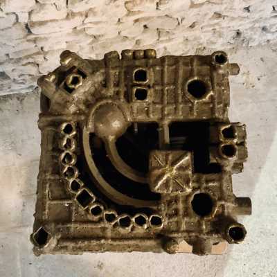 Brutalist abstract metal sculpture