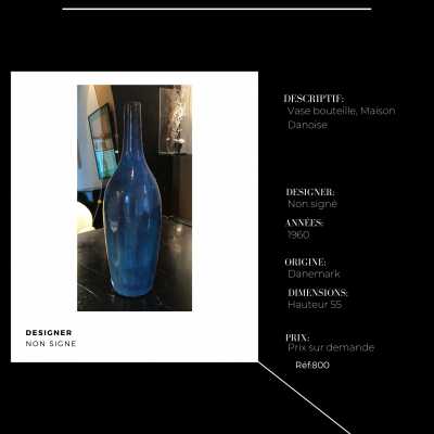 Bottle blue ceramic vase, Danish House 1960 Denmark