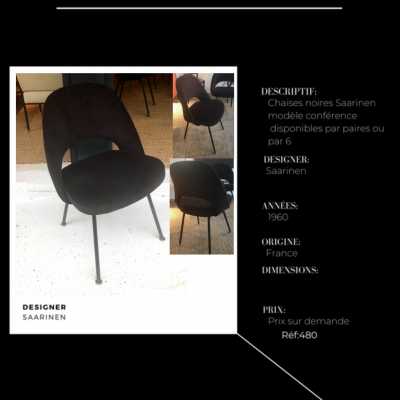 Chaises couleur marron foncé Saarinen modèle « conférence » France 1960