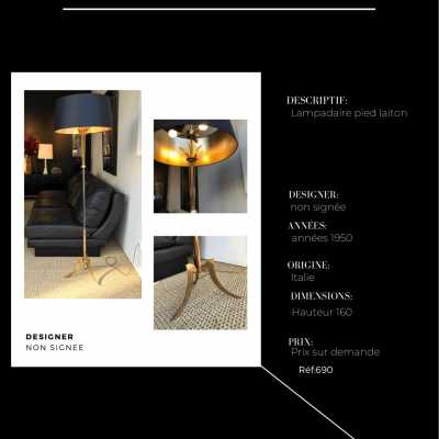 Lampadaire pied laiton Non signé Italie 1950