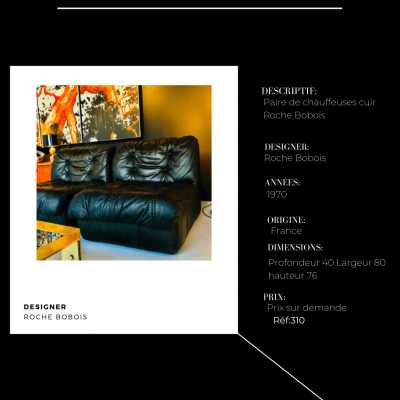 Pair of leather armchairs Roche Bobois France 1970