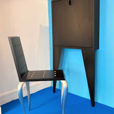 Secretary "face to face", Pascal Mourgue, ed: Fermob, 80s//chaise "Lola Mundo"_Philippe Starck