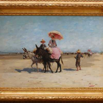Léon De Pape 1852-1890, femmes et enfants sur la plage de Blankenberge en 1876