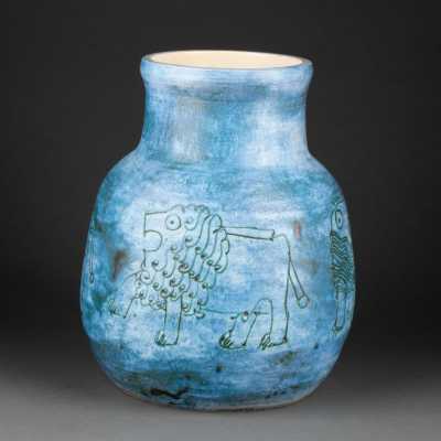 Jacques BLIN - Vase with lions - Chamotized earth - Circa 1960