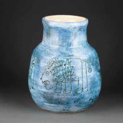 Jacques BLIN - Vase with lions - Chamotized earth - Circa 1960