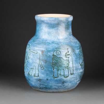 Jacques BLIN - Vase with lions - Chamotized earth - Circa 1960