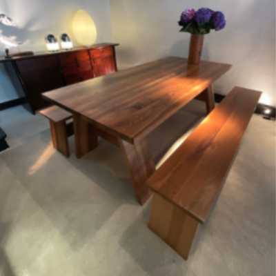 Chestnut Table and Bench - 2000s