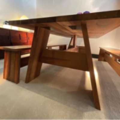 Chestnut Table and Bench - 2000s