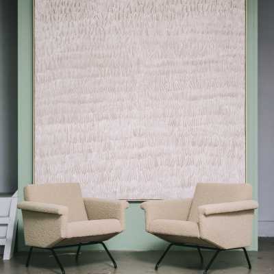 Pair of armchairs by Pierre Guariche 1962 covered in Bisson-Bruneel fabric