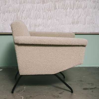Armchair by Pierre Guariche 1962 covered in Bisson-Bruneel fabric