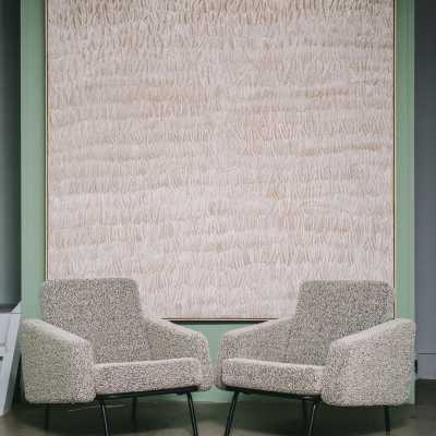 Pair of 1958 armchairs covered in Bisson-Bruneel fabric