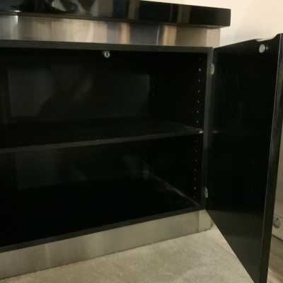 Lacquered wood and stainless steel sideboard