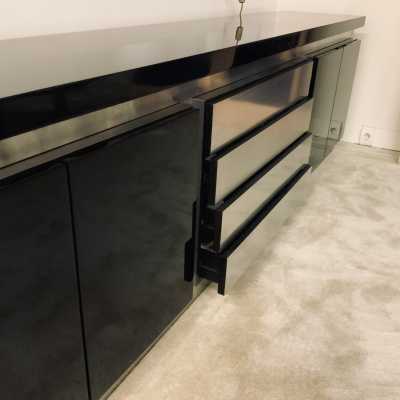 Black lacquer and stainless steel sideboard