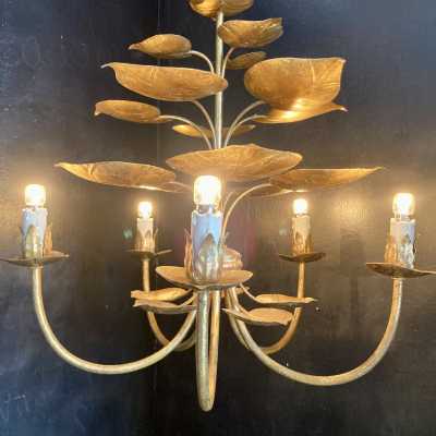 Chandelier golden iron water lilies