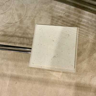 Travertine dining table, glass top