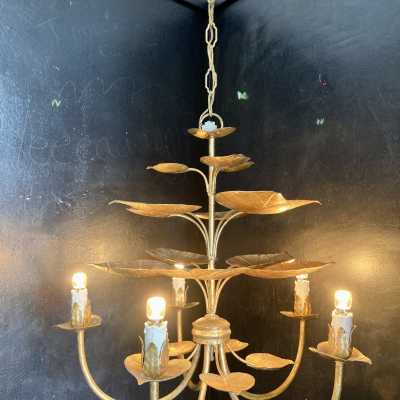 Chandelier golden iron water lilies