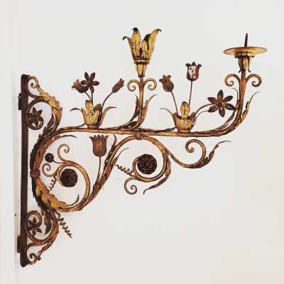 18th century gilded wrought iron wall lamp