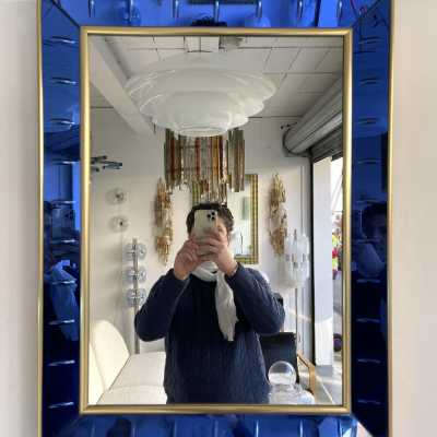mirror glass blue brass crystal art fontana arte italy 1960 1950