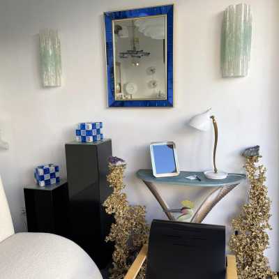 mirror glass blue brass crystal art fontana arte italy 1960 1950