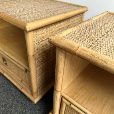 Pair of bedside tables or bedside tables in bamboo, raffia and brass by Dal Vera. Italy 1970. in the style of Renato Zevi, Romeo Rega, Maison Jansen, Willy Rizzo, Mario Sabot. side tables coffee table console mid-century modern hollywood regency 1980