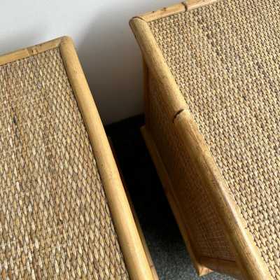 Pair of bedside tables or bedside tables in bamboo, raffia and brass by Dal Vera. Italy 1970. in the style of Renato Zevi, Romeo Rega, Maison Jansen, Willy Rizzo, Mario Sabot. side tables coffee table console mid-century modern hollywood regency 1980