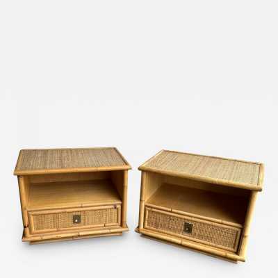 Pair of bedside tables or bedside tables in bamboo, raffia and brass by Dal Vera. Italy 1970. in the style of Renato Zevi, Romeo Rega, Maison Jansen, Willy Rizzo, Mario Sabot. side tables coffee table console mid-century modern hollywood regency 1980