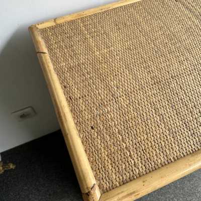 Bamboo and raffia chest of drawers with brass drawer handles by Dal Vera. Italy 1970. in the style of Renato Zevi, Romeo Rega, Maison Jansen, Willy Rizzo, Mario Sabot. console end table coffee table mid-century modern hollywood regency