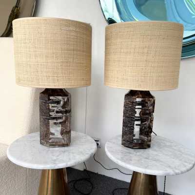 Pair of Argos lamps in crystal cut glass by César for Daum. France 1970