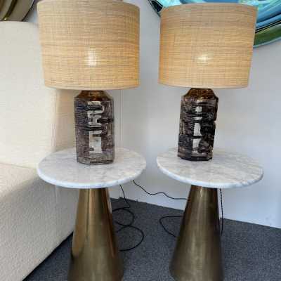Pair of Argos lamps in crystal cut glass by César for Daum. France 1970